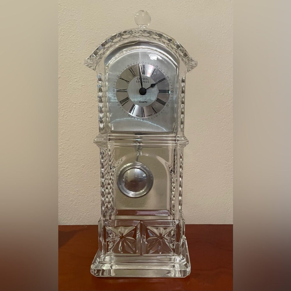 Crystal Legends Clear Crown Grandfather Shelf Clock Lead